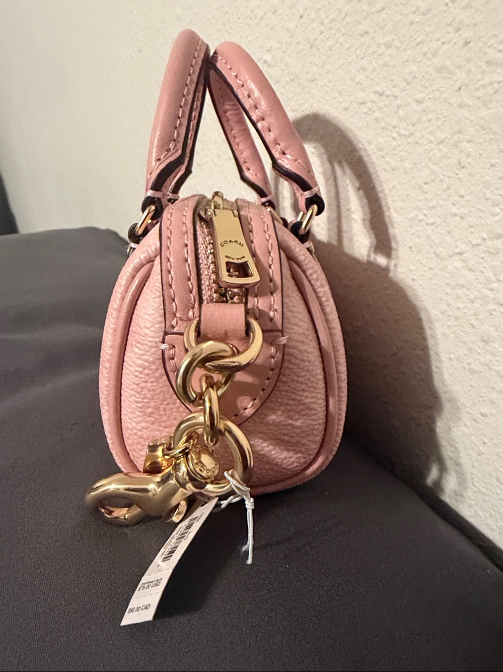 NWT-Coach Outlet Mini Rowan Bag Charm In Signature Canvas - Picture 2 of 7